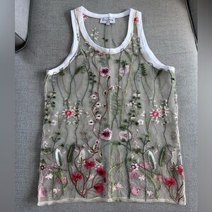 Etalon by SC Floral Embroidered Sheer Tank Top - White Multicolor